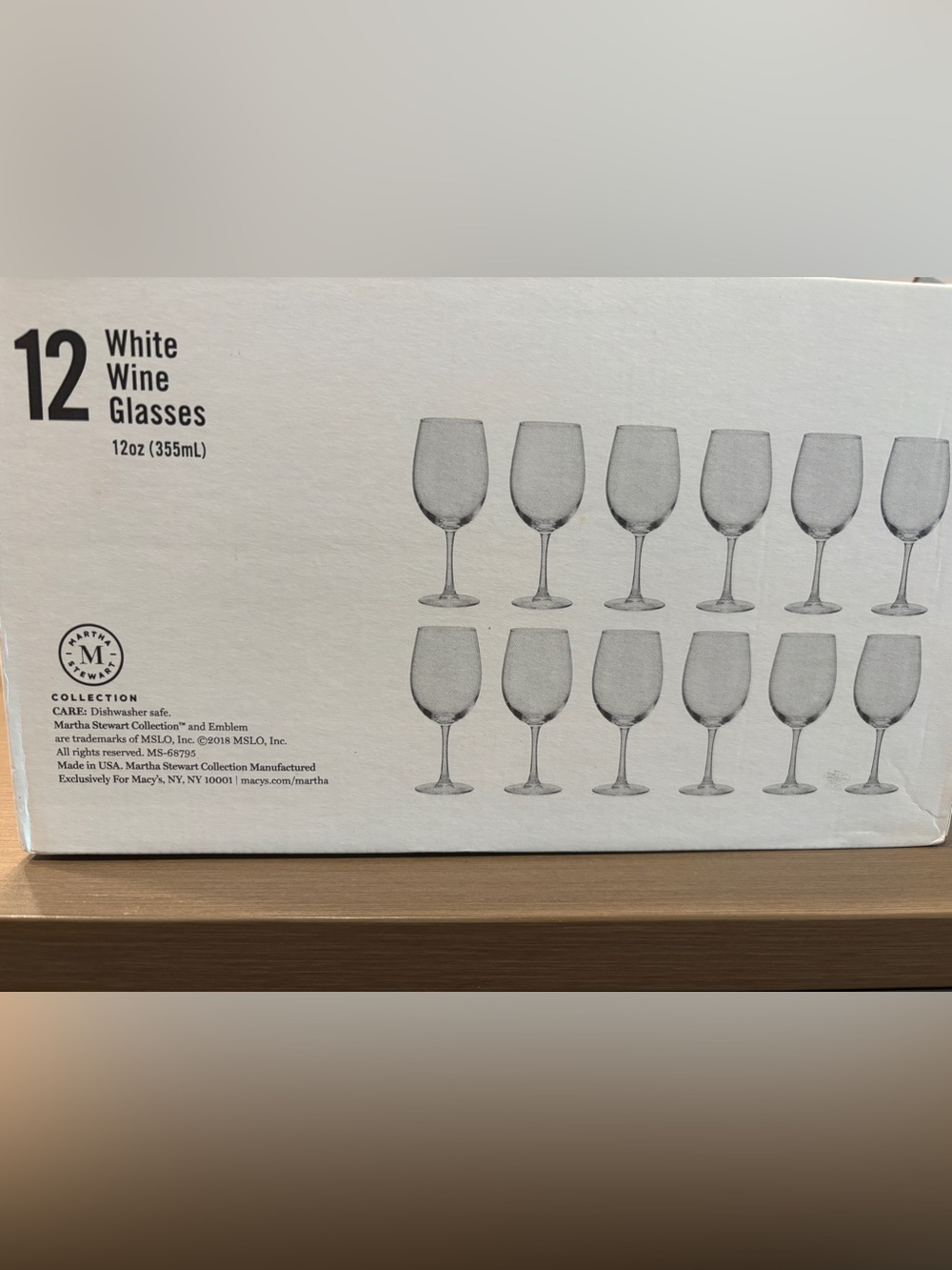 NIB Martha Stewart White Wine Glasses Set - Clear Stemmed 12-Pack